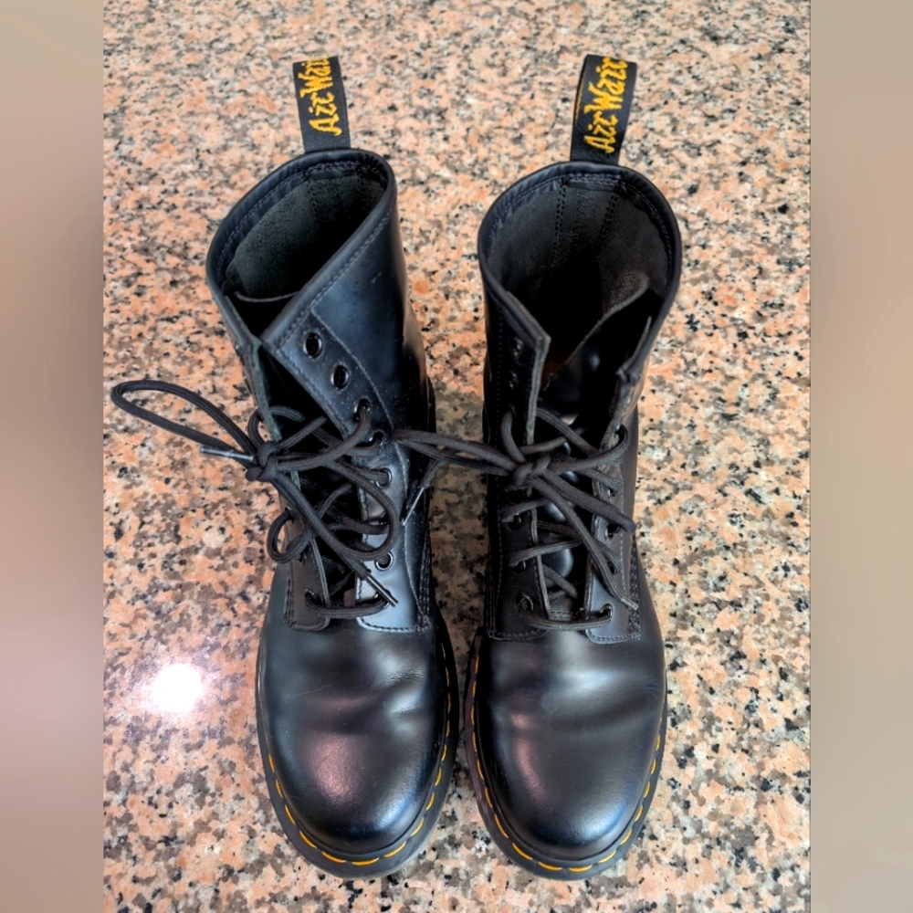 Dr. Martens Black Boots with Yellow Stitching
